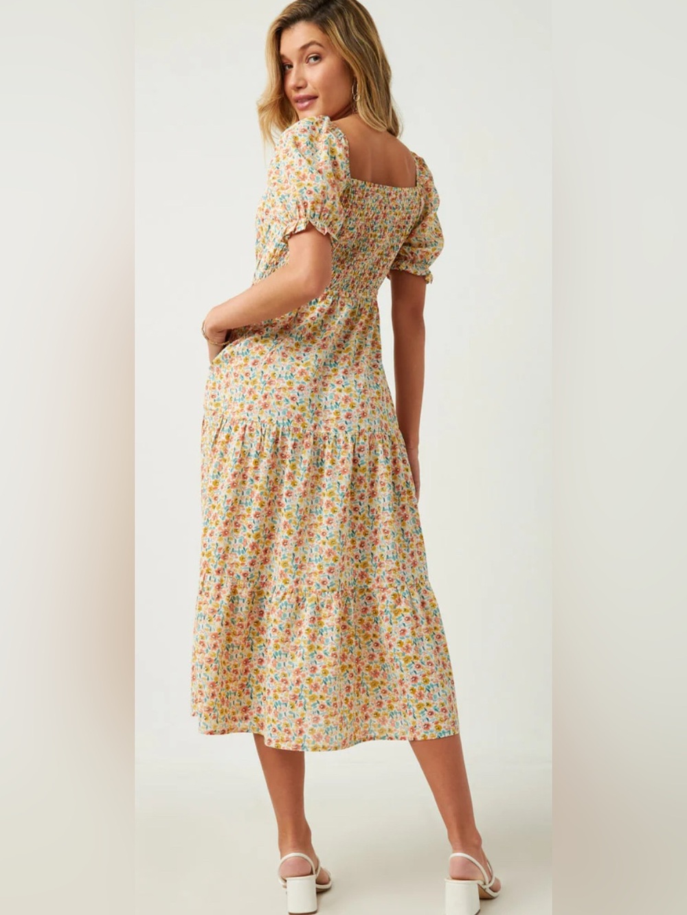 Hayden Los Angeles Floral Square-Neck Puff Sleeve Dress Women’s Size Small - Picture 11 of 12